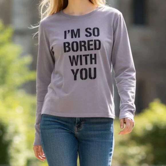Juicy Couture Lavender Graphic Long Sleeve Tee “I’m So Bored With You” Size M - Picture 1 of 7